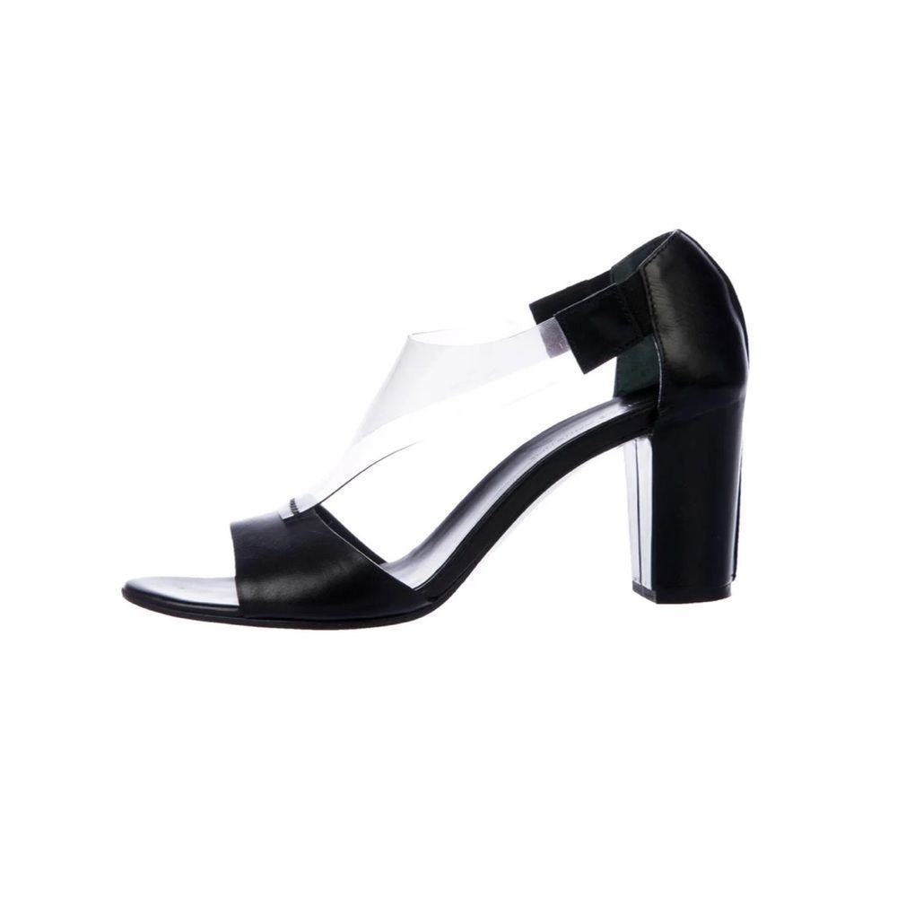 Costume National Leather Round Toe PVC Cutout Heeled Sandals